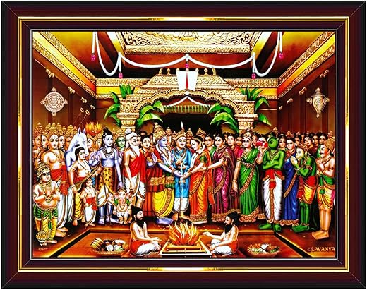 Tirupati Balaji Padmavati Srinivasa Kalyanam Wall Painting Framed Home Decor (Wood,Acrylic,Brown,Small Size,6x8 Inch) B519S